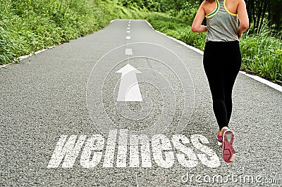 Concept illustrating with running girl on the road the wellness Stock Photo