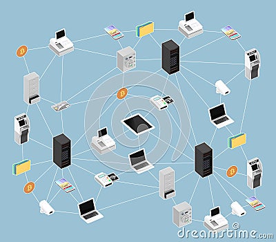 Concept illustration for blockchain network Cartoon Illustration