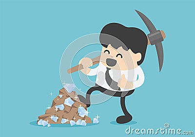 Concept illustration of a businessman digging meet diamonds Vector Illustration