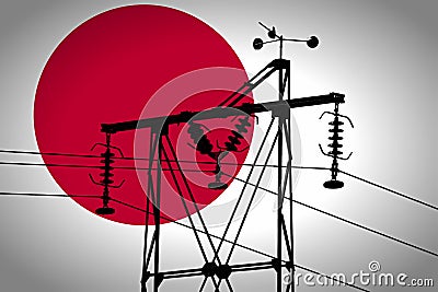 Concept Illustration With Japanese Flag in the Background And old power line Silhouette in the foreground symbol for the upcoming Stock Photo