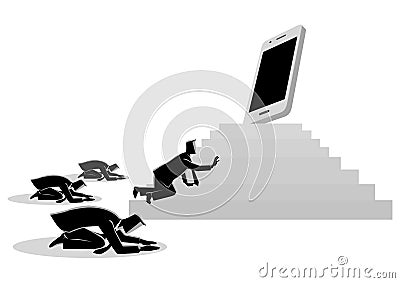 Men worshiping a gadget or smart phone Vector Illustration