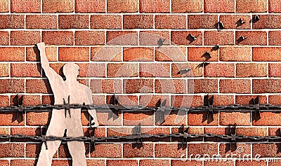 concept illustration prison with barbed wire Cartoon Illustration