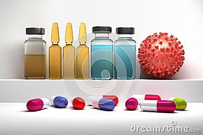 Set of medications for virus disease infection Cartoon Illustration