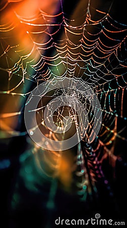 Abstract illustration of a shiny spider web on a colored background, creating a blurred pattern of lines. Generative AI Cartoon Illustration