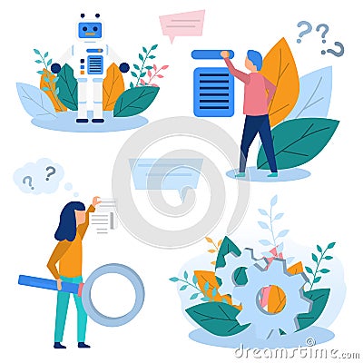 Concept illustrations production robotization, technical revolution, scientific progress, programming, online settings, training, Cartoon Illustration