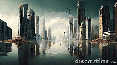 Concept image of a city overtaken by floodwater Stock Photo