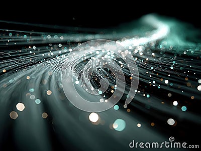 Concept image focusing on close-up view of optical fibers, creating an illusion of tiny illuminated dots Highlights Stock Photo