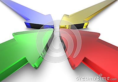 Four colorful glass arrows Stock Photo