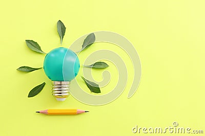 Concept image if green lightbulb, symbol of scr, innovation and eco friendly business Stock Photo