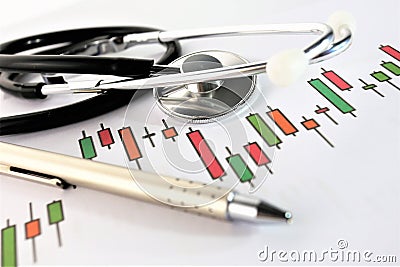 An concept Image of a medical clipboard with different Charts and scenario Stock Photo