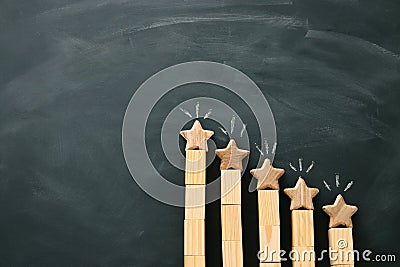 concept image of setting a five star goal. increase rating or ranking, evaluation and classification idea. Top view. Flat lay. Stock Photo