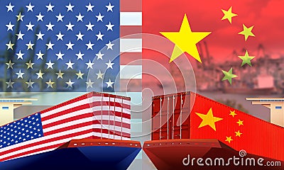 Concept image of USA-China trade war, Economy conflict, US tariffs on exports to China, Stock Photo