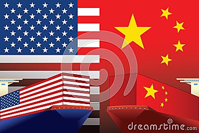 Concept image of USA-China trade war, Economy conflict, US tariffs on exports to China, Trade frictions Vector Illustration