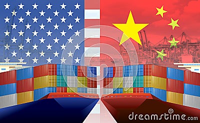 Concept image of USA-China trade war, Economy conflict, US tariffs on exports to China, Tradewar Stock Photo