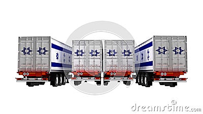 Concept of importing goods from Israel by trailers dump trucks 3d render on white background no shadow Stock Photo