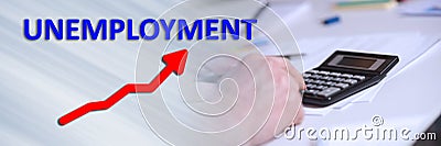 Concept of increase in unemployed with hand using calculator Stock Photo