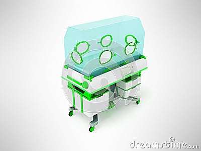 Concept of incubator for children white green 3d rendering on gr Stock Photo
