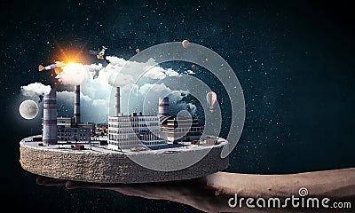 Concept of industrial construction. Mixed media Stock Photo