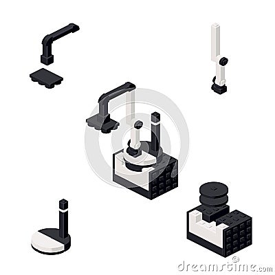 Concept with an industrial robot loader in isometric style for printing and design.Vector illustration. Vector Illustration