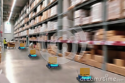 Concept industry 4.0 robotic Artificial Intelligence,Autonomous Robot of warehouse logistic,smart Automated delivery vehicle in Stock Photo