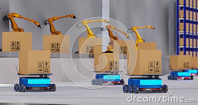 Concept industry 4.0 robotic Artificial Intelligence,Autonomous Robot of warehouse logistic,smart Automated delivery vehicle in Stock Photo