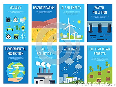 Concept infographic cards at ecology theme. Eco labels with place for your text Vector Illustration