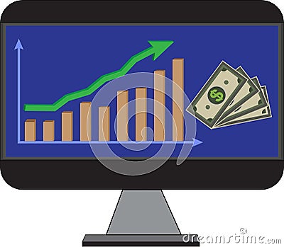 Concept of infographic trading stock market growing for management design, analysis, business and investment. on monitor Vector Illustration