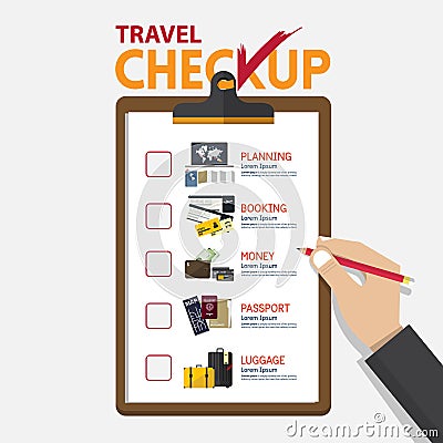 The concept of infographic for travel planning on checkup board in flat design. Vector Illustration