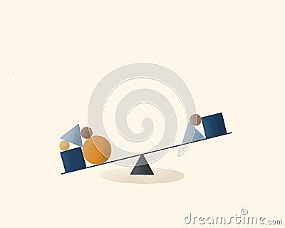 Concept information asymmetry. overweight. geometric shapes lie on swing balancer Stock Photo