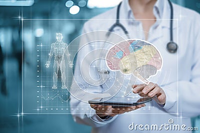 Concept of innovative technologies in the work with the treatment of the patient brain Stock Photo