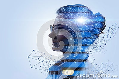 Concept of integrating artificial intelligence into a person Stock Photo