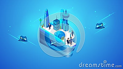 The concept of intelligent smart cloud city Vector Illustration