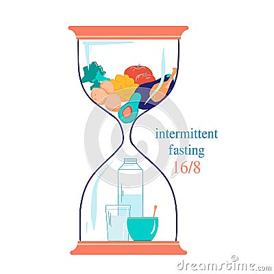 Concept for Intermittent Fasting16 8. The Hourglass symbolizing the principle of Intermittent fasting. Vector Illustration