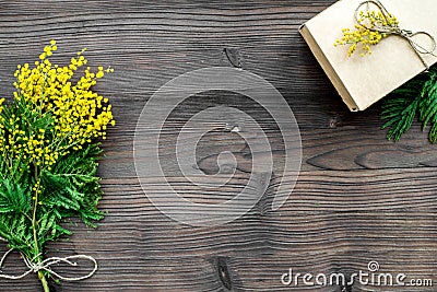 Concept International Women Day with flowers wooden background top view Stock Photo