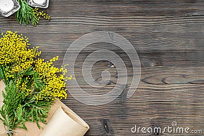 Concept International Women Day with flowers wooden background top view Stock Photo