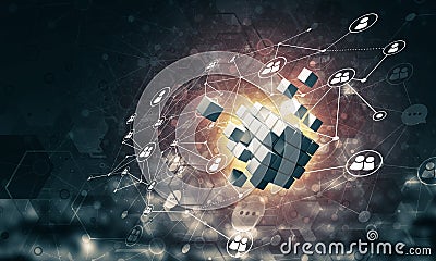 Concept of Internet and networking with digital cube figure on d Stock Photo