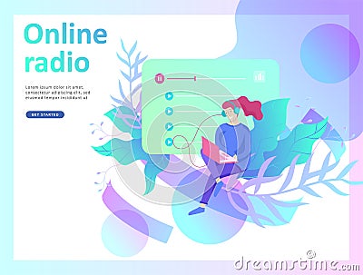 Concept of internet online radio streaming listening, people relax listen dance. Music applications, playlist online Vector Illustration