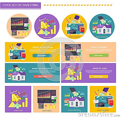 Concept Investment Gold Education Property Shares Vector Illustration
