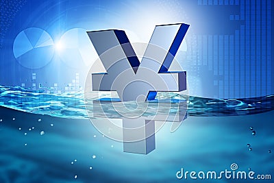 Concept of japanese yen sinking in the sea - 3d rendering Stock Photo