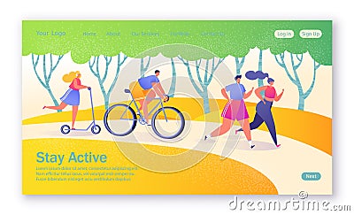 Concept of landing page on healthy lifestyle theme. Active people sports. Vector Illustration