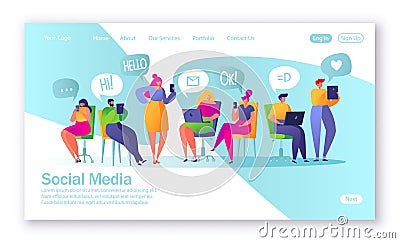 Concept of landing page on social media theme. Vector illustration for mobile website development and web page design. Vector Illustration