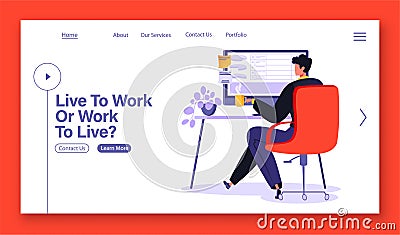 Concept for landing page template on workaholic, proper prioritization, separation of work and personal life theme. Vector Illustration
