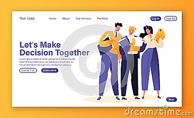 Concept for landing page, web site template with office workers discussing business papers. Vector Illustration