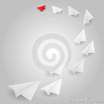 concept of leadership. leading red paper airplane flying white planes aimed at a common goal Vector Illustration