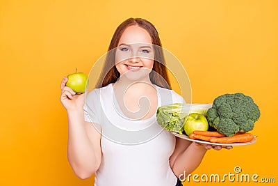 Concept of leading healthy way of eating. Beautiful energetic ch Stock Photo