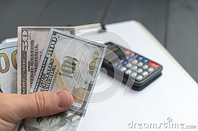 The concept of lending. Money, calculator. Stock Photo