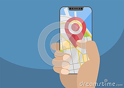 Concept of location / GPS based services on mobile devices. Vector Illustration