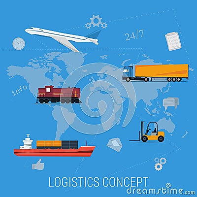 Concept of logistics transportation on world map Vector Illustration