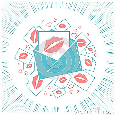 Concept of love envelope with kisses. Stock Photo