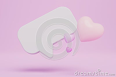 the concept of loving correspondence. a white cloud for communication next to hearts on a pastel background. 3D render Stock Photo